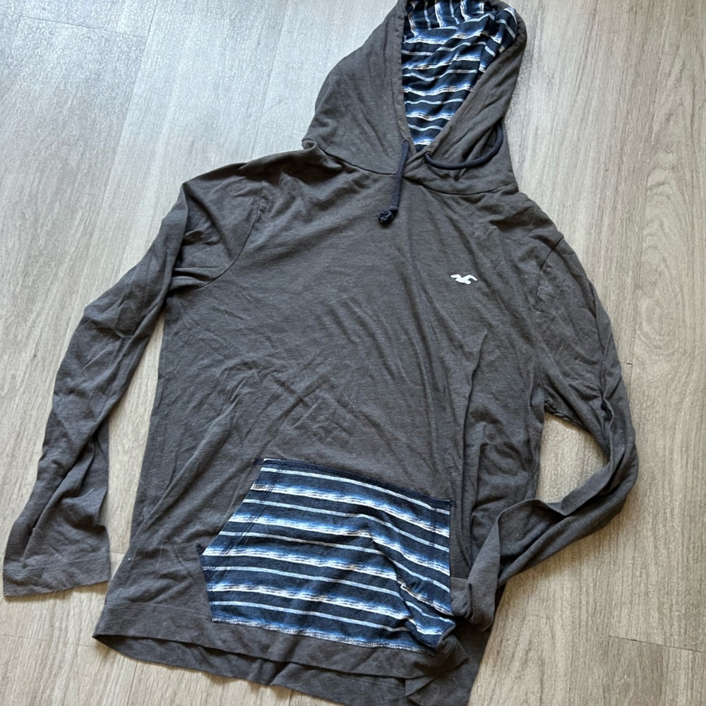 Hollister Blue and Gray Striped Hoodie